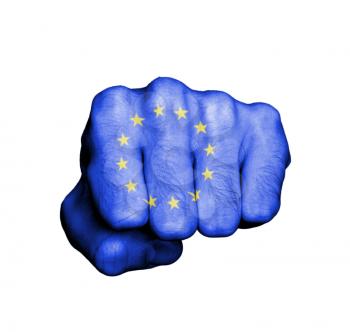 Front view of punching fist, banner of the EU