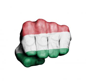 Front view of punching fist, banner of Hungary