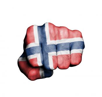 Front view of punching fist, banner of Norway