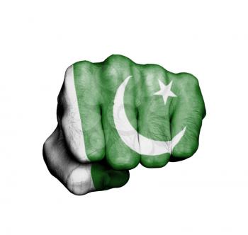 Front view of punching fist, banner of Pakistan