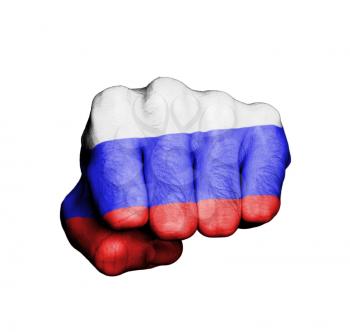 Front view of punching fist, banner of Russia