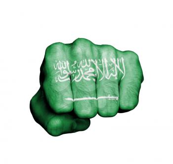 Front view of punching fist, banner of Saudi Arabia