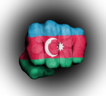Fist of a man punching, flag of Azerbaijan