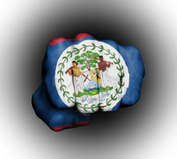 Fist of a man punching, flag of Belize