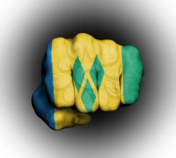 Fist of a man punching, flag of Saint Vincent and the Grenadines
