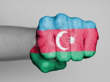 Fist of a man punching, flag of Azerbaijan