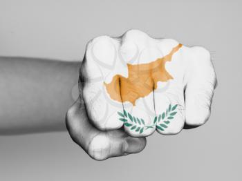 Fist of a man punching, flag of Cyprus