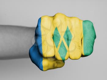 Fist of a man punching, flag of Saint Vincent and the Grenadines