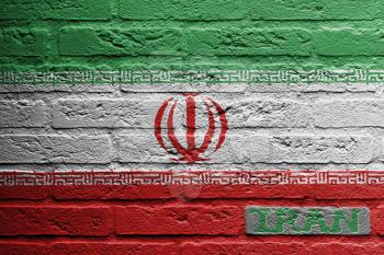 Brick wall with a painting of a flag isolated, Iran