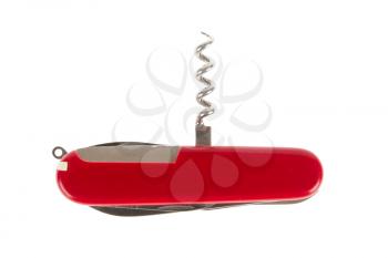 Swiss army knife, corkscrew, isolated on white