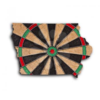 Map of Iowa, filled with a dartboard with bullseye