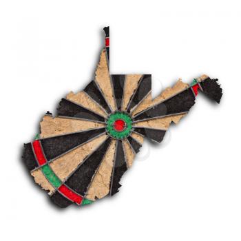 Map of West Virginia, filled with a dartboard with bullseye