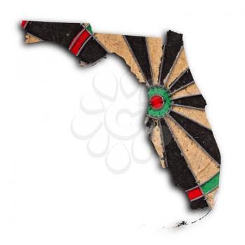 Map of Florida, filled with a dartboard with bullseye