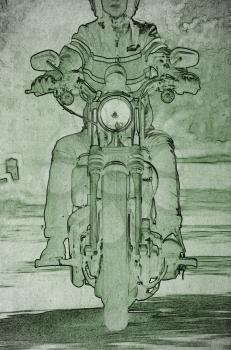 Drawing of a woman on a motorcycle
