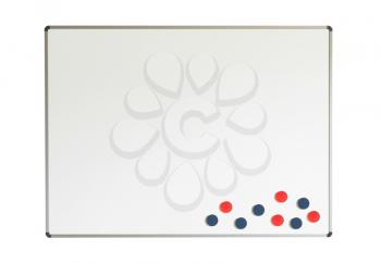 Large whiteboard with magnets isolated on a white background
