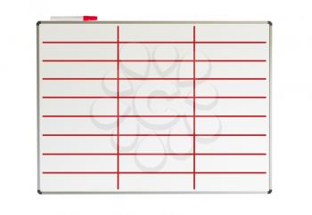 Whiteboard with lines drawn on it, isolated on white