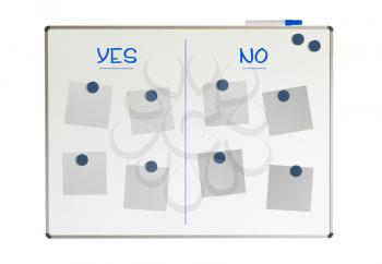 Yes and no on a whiteboard, isolated on white