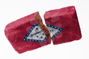 Rough broken brick, isolated on white background, flag of Arkansas