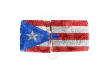 Rough broken brick, isolated on white background, flag of Puerto Rico