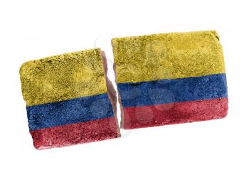 Rough broken brick, isolated on white background, flag of Colombia