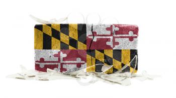Brick with broken glass, violence concept, flag of Maryland
