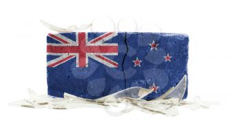 Brick with broken glass, violence concept, flag of New Zealand