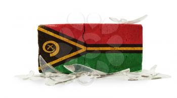 Brick with broken glass, violence concept, flag of Vanuatu