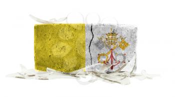 Brick with broken glass, violence concept, flag of Vatican City