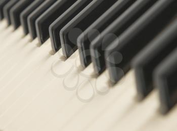 Background of a piano keyboard, close up, selective focus