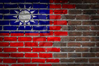 Very old dark red brick wall texture with flag - Taiwan