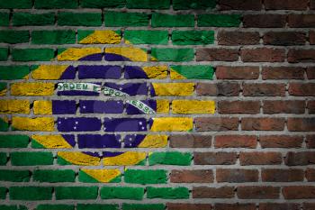 Dark brick wall texture - flag painted on wall - Brazil