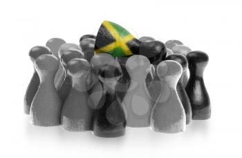One unique pawn on top of common pawns, flag of Jamaica