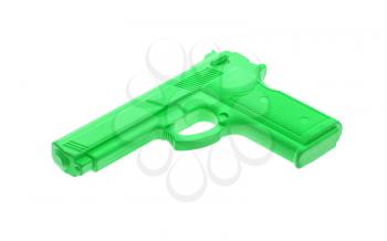 Green training gun isolated on white, law enforcement