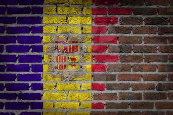 Dark brick wall texture - flag painted on wall - Andorra