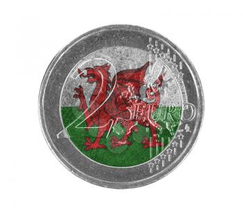 Euro coin, 2 euro, isolated on white, flag of Wales