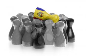 One unique pawn on top of common pawns, flag of Moldova