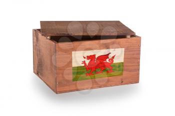 Wooden crate isolated on a white background, product of Wales