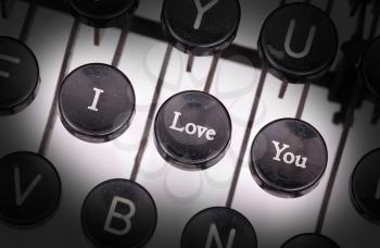 Typewriter with special buttons, I - love - you