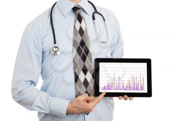 Doctor, isolated on white backgroun,  holding digital tablet - Graph