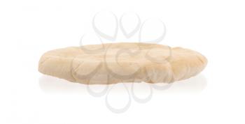 Single israeli flat bread pita isolated on white background