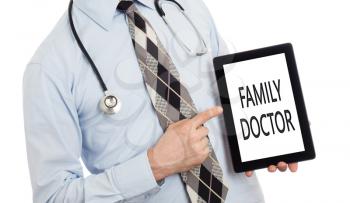 Doctor, isolated on white backgroun,  holding digital tablet - Family doctor