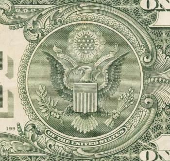 US one Dollar bill, close up photo, seal USA