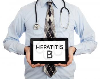 Doctor, isolated on white backgroun,  holding digital tablet - Hepatitis B