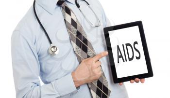 Doctor, isolated on white backgroun,  holding digital tablet - Aids