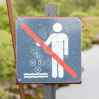 No Coins in the Water - Forbidden Sign in Iceland