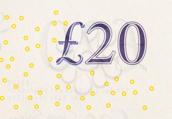 Pound currency background, close-up - 20 Pounds