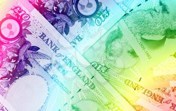 Pound currency background, close-up - 10 Pounds - Rainbow