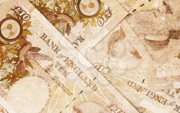 Pound currency background, close-up - 10 Pounds - Vintage sepia