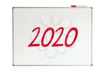2020, message on whiteboard, isolated on a white background