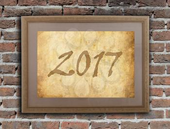 Old frame with brown paper - New year - 2017
